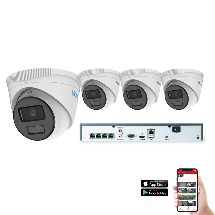 HiLook by Hikvision IP Smart Hybrid ColorVu 4 Camera 4ch 4MP 30M CCTV Kit (HI-KIT-IPC-HYB-4MP-4)