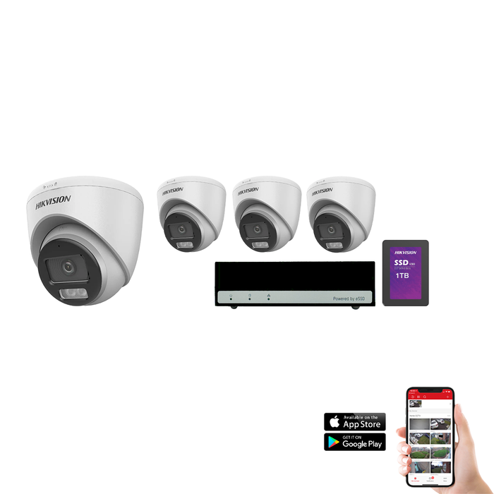 Hikvision Hybrid ColorVu 4 Camera 4ch AoC 3K 40M CCTV Kit (HIK-KIT-TVI-HYB-3K-4)