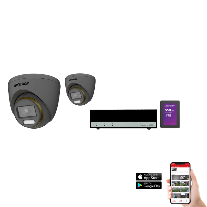 Hikvision ColorVu 2 Camera 4ch 3K 40M CCTV Kit - Grey (HIK-KIT-TVI-COL-3K-KF3T-2-GR)